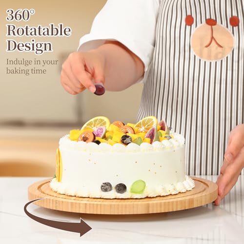 Ohuhu Cake Stand with Lid, Bamboo 2-in-1 Cake Turntable Cake Holder Plate Serving Platter with Acrylic Dome Three Detachable Supports for Birthday Kitchen Party Baking Decorative Mothers Day Gifts
