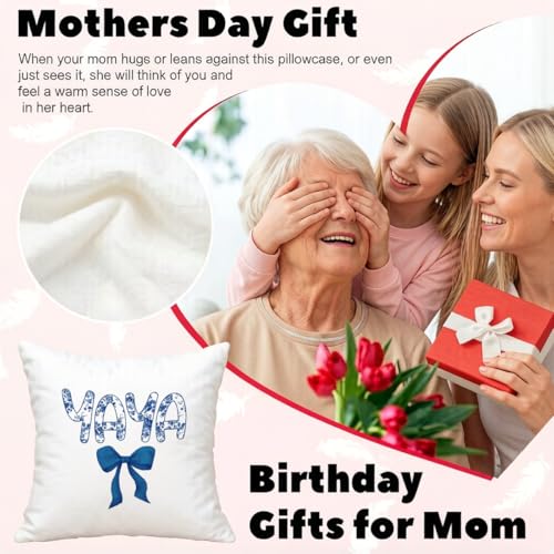 Yaya Mother's Day Pillow Covers 18x18 - Flannel Floral Decor