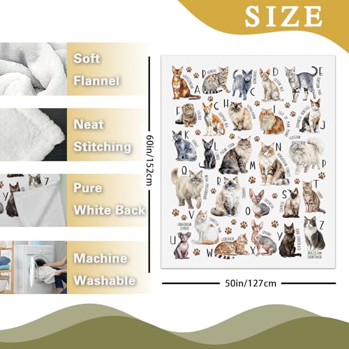 Cat Alphabet Flannel Throw Blanket - 50 x 60 inches, Cute Design