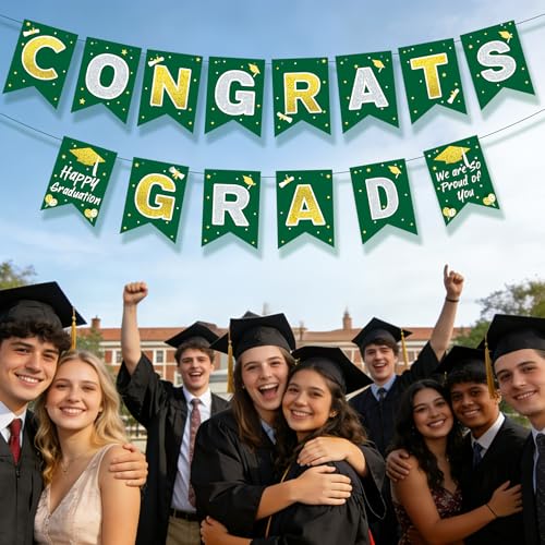 Green and Gold 2026 Graduation Banner Congrats Grad Party Backdrop