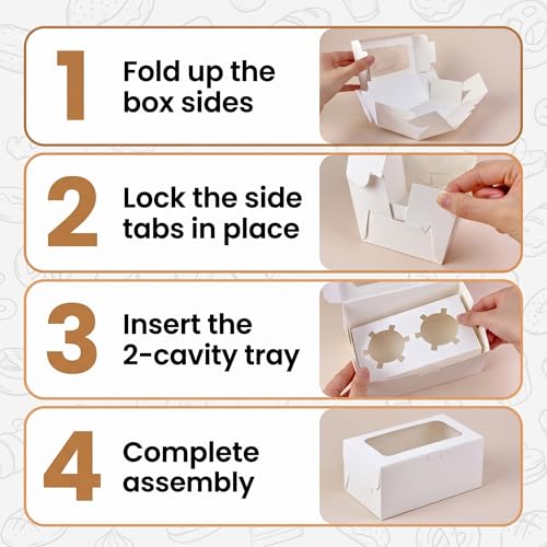 18-Pack 2-Cupcake Boxes with Clear Window, 6.3 x 3.54 x 2.95 Inch White