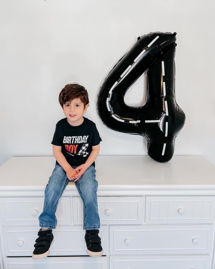 Race Car 5 Balloon - 40 Inch Black Number 5 Birthday Balloon Decorations for Kids' Parties
