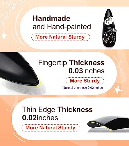 Extra Long Black Stiletto Press On Nails Halloween Gothic Fake Nails