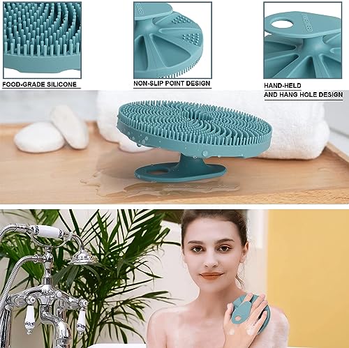 INNERNEED Silicone Body Scrubber & Exfoliating Bath Brush, Green and Pink