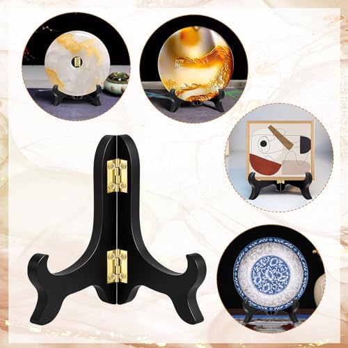 Fyntave 4-Inch Wooden Plate Display Stand, Black Decorative Easel Holder