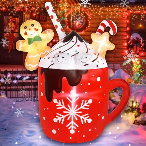 6ft Gingerbread Inflatable Christmas Decorations with Hot Cocoa Mug, Outdoor Yard Decor