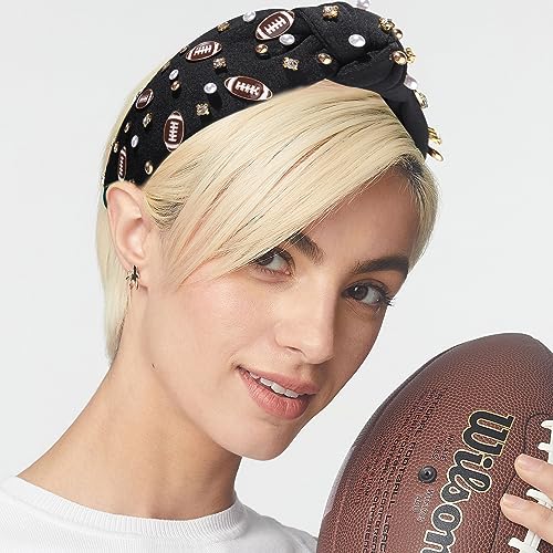 Football Mom Pearl Rhinestone Knotted Headband Game Day Hair Accessory