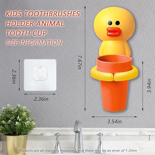 Wall-Mounted Kids Toothbrush Holder with Cup - Cute Animal Design
