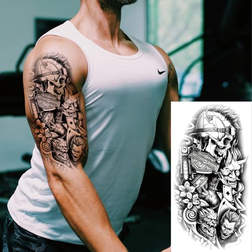 Briyhose Pirate Skull Temporary Tattoo - Realistic Large Half Arm Sleeve