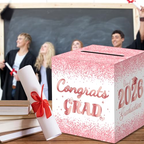 Elegant Pink Graduation Card Box - Rose Gold Decor for Parties