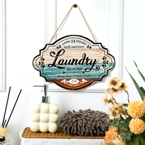 Jetec Laundry Room Wooden Wall Art Sign - 12x8 Inch Rustic Multicolor