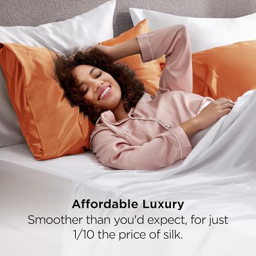 Bedsure Satin Pillowcase Set of 2 - Silky Orange Pillow Covers for Hair & Skin, 20" x 26"