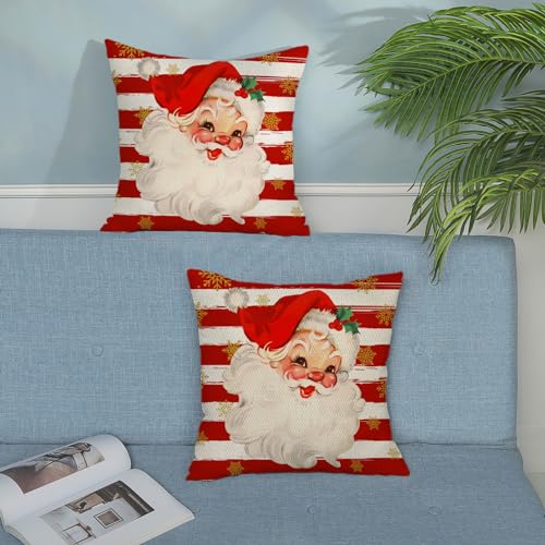 Christmas Pillow Covers 18x18 Set of 2 - Red Santa Claus Design