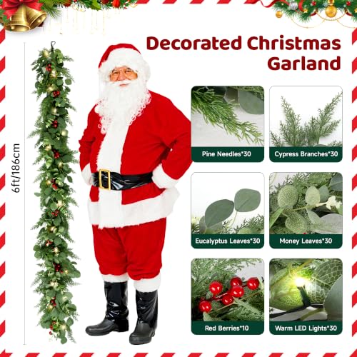 BlessedSeason 6 FT Christmas Garland with 8-Mode LED Lights - Realistic Indoor & Outdoor Decor