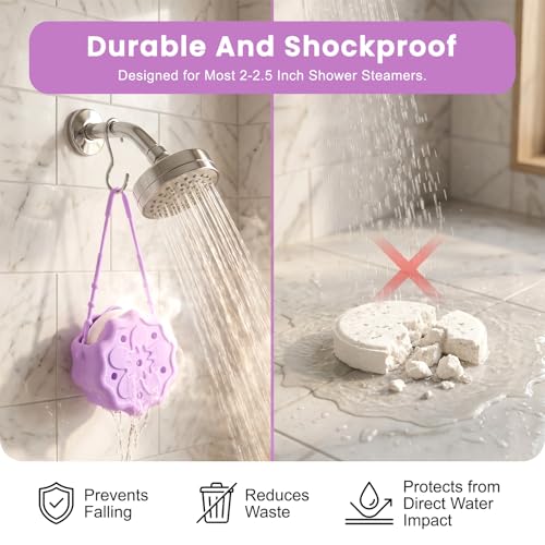 Silicone Shower Steamer Holder - Purple Flower Bath Bomb Tray with Hanging Rope