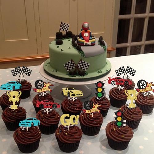 Rsstarxi Design 2 Race Car Cupcake Toppers - 24 Pack for Parties