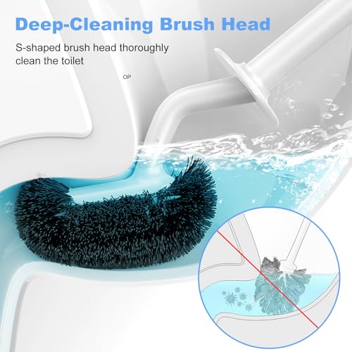 HAMITOR Toilet Bowl Brush Holder Set - Curved Design, White