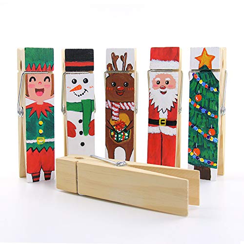 6-Inch Natural Wooden Clothespins - Jumbo Heavy Duty Craft Clips, 2 Pack