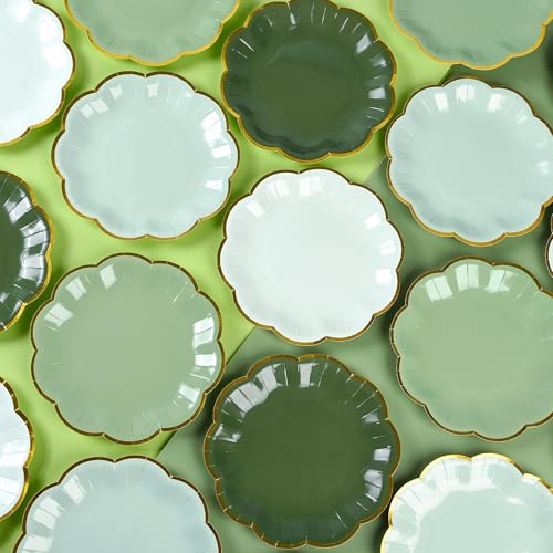 AimFun 24-Pack Sage Green Scalloped Paper Dessert Plates, 7-Inch Disposable