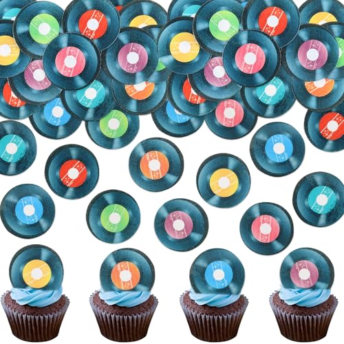 Ercadio Purple Edible Music Records Cupcake Toppers - 40 Pack