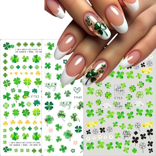 St. Patrick's Day Shamrock Nail Art Stickers - 8 Sheets Green Clover Decals