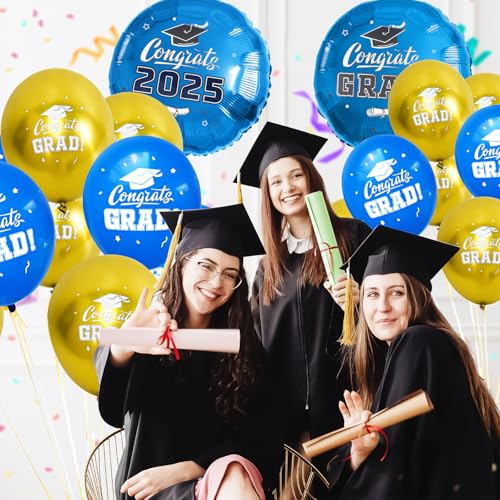 LERCTH 2025 Graduation Balloons Set Blue & Gold Foil and Latex