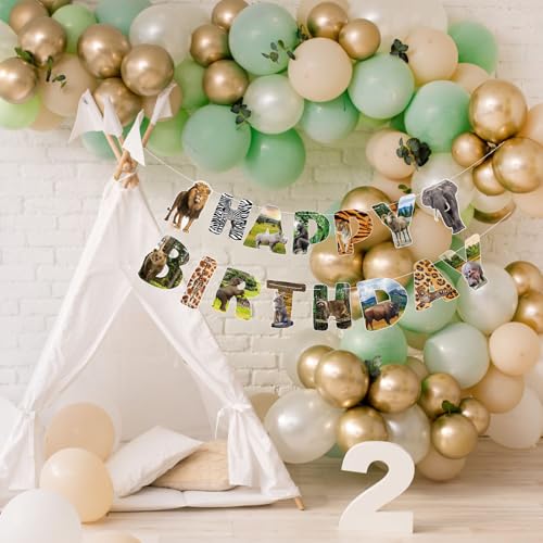 Safari Animals Happy Birthday Banner Jungle Zoo Party Garland