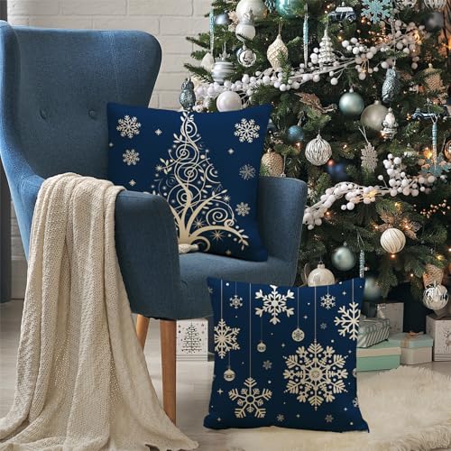 Set of 4 Snowflake Christmas Pillow Covers - Soft Polyester Holiday Decor