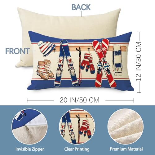 Winter Skiing Decorative Throw Pillow Cover - 12x20 Cotton Linen