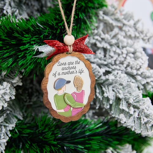 Mother and Son Christmas Ornament 4 Inch Wooden Keepsake Gift for Mom