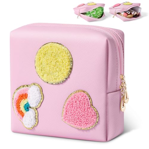 SIDESUGAR Small Makeup Bag Soft PU Leather Cosmetic Pouch for Purse Pink