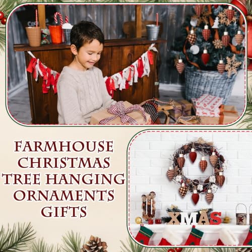 12 Rustic Christmas Light Bulb Ornaments - Plaid Cotton Tree Decor