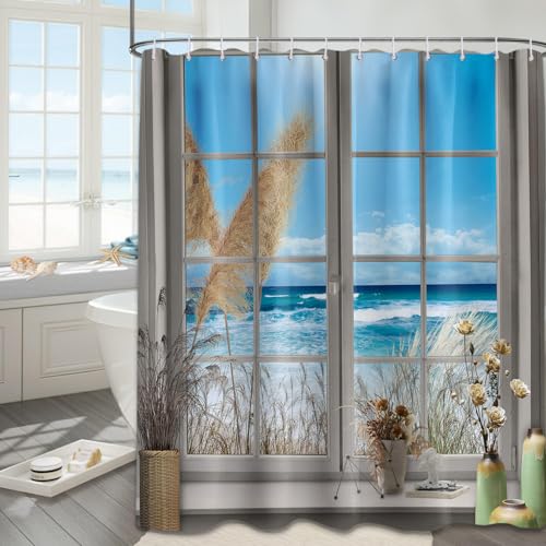 Beach Coastal Ocean Shower Curtain 70"W x 78"L - Yieldeer