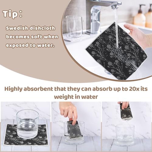 Needbrock 6-Pack Swedish Dishcloths - Black-Brown Pattern with Storage Clips