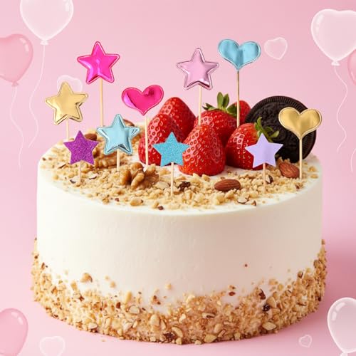 Sibba 40Pcs Glitter Star & Heart Cupcake Toppers Set