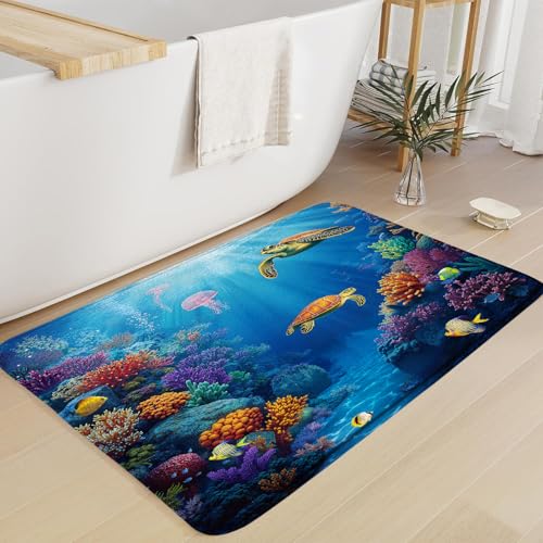 Ocean Underwater World Bath Mat 17.8"x29.5" Soft Microfiber Rug