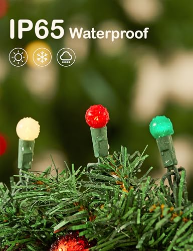 Christmas String Lights 2 Pack 24ft 70 LED G15 Globe Red Green White