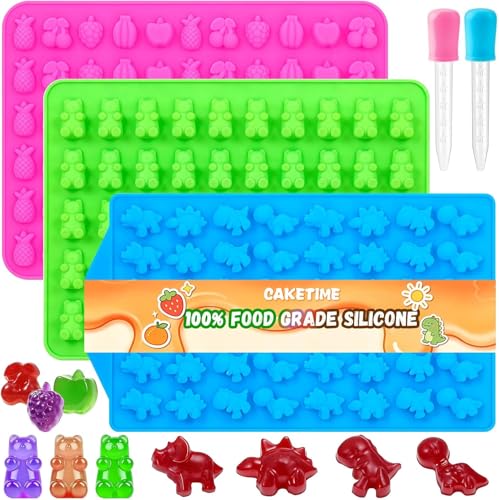 CAKETIME Silicone Gummy Candy Molds Set - Fruit, Bear & Dinosaur Shapes