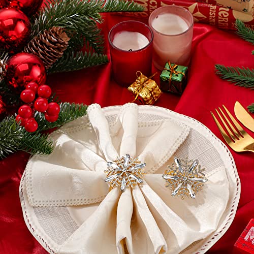 48 Pieces Christmas Snowflake Napkin Rings Gold Rhinestone Holders - Variation 48