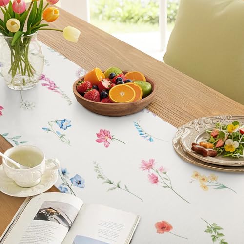Bonhause Spring Floral Table Runner 13x72 Inch Wildflowers Farmhouse Linens