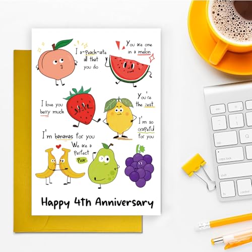 Cute 4th Anniversary Card for Him Her - Funny Fruit Pun Design