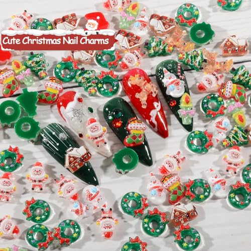 50 Pcs 3D Christmas Nail Charms Resin Winter Holiday Nail Art Gems