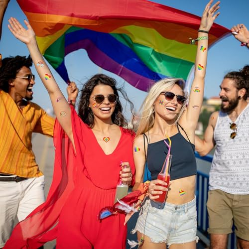 Fovths 144 Pcs Rainbow Temporary Tattoos Waterproof Pride Festival Body Stickers
