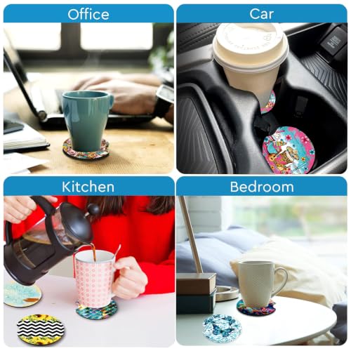 Cat Car Cup Holder Coasters 2 Pack - Waterproof Neoprene Rubber Mats 2.75 Inch
