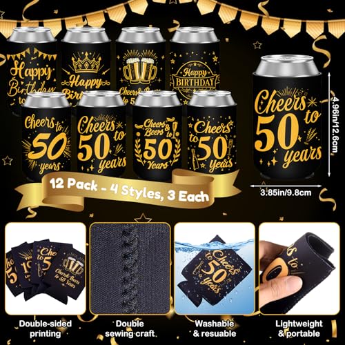 50th Birthday Can Cooler Sleeves - 12oz Beverage Insulators (12 Pack)