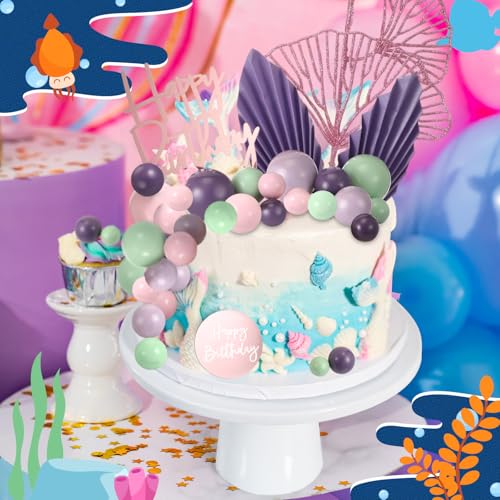 Teenyyou Boho Cake Topper Set with Ball and Palm Leaves for Birthday
