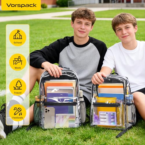 Vorspack Heavy Duty Clear Backpack for School - 16 Inch Transparent Bookbag