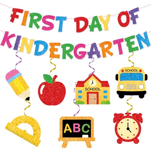 Sereliy Kindergarten First Day Decorations Kit - Colorful Banner & Hanging Swirls