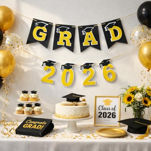 DIY 3D Graduation Banner 2026 - Black & Gold Decor