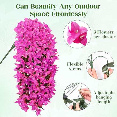 Siyaluens Purple Bougainvillea Artificial Flowers 2 Pcs Outdoor Garden Decor